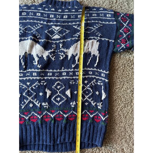Chaps Ralph Lauren Christmas Reindeer Hand Knit Cotton Linen Navy XL Sweater - Picture 10 of 11